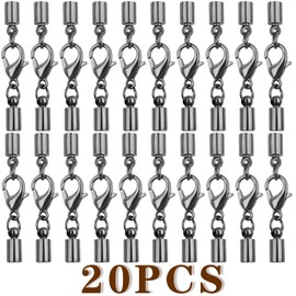 BronaGrand 20pcs Gun Black Leather Cord End Caps with Lobster Claw Clasp Jewelry Connector Findings for DIY Bracelet Necklace Crafts, 34x7.5mm, 3.8mm Inner Diameter