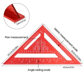 Zythrem Speed Square 12 Inch Rafter Square Metric Carpenters Square Aluminum Carpenters Roofing Square Builders Framing Square Triangle Ruler Protractor for Woodworking Angle Measuring Marking
