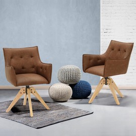 MAISON ARTS Swivel Accent Desk Chair Set of 2, Mid Century Modern Armchair Vanity Chair with Wood Legs for Small Spaces Home Office Living Room Bedroom, Brown