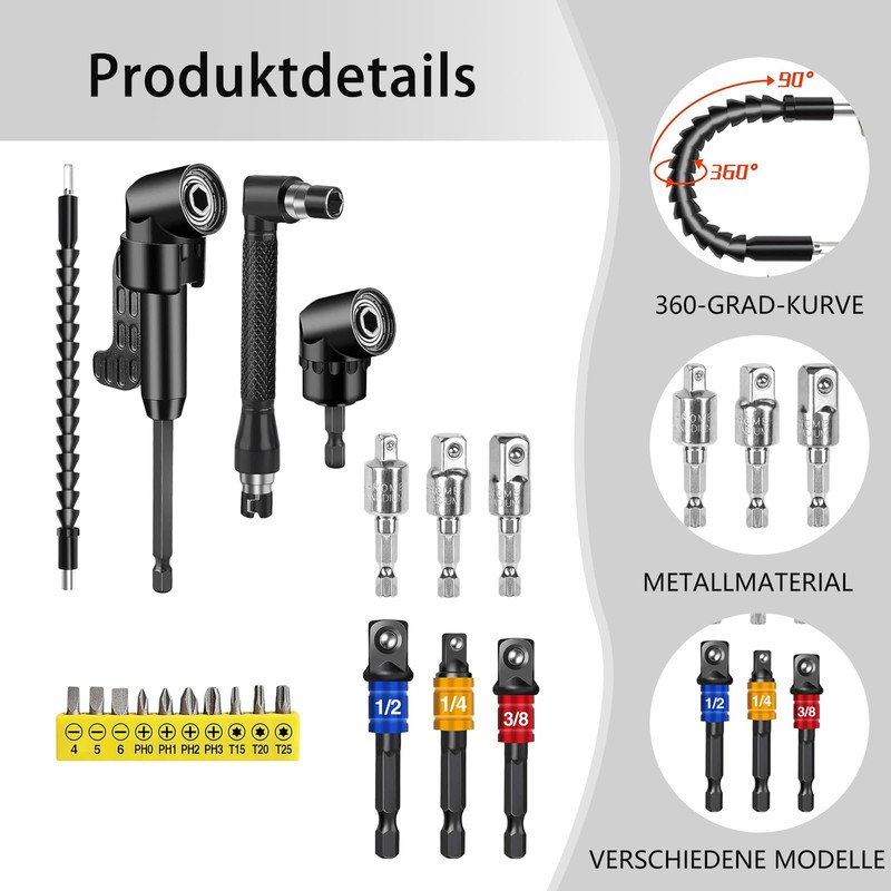 Set of 20 105° Angle Screwdriver Attachment Set, Angle Drill