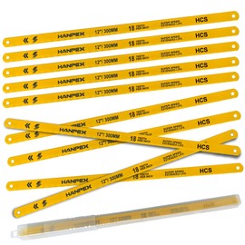 Hanpex Hacksaw Replacement Blades (10 Pack) High Speed 18 TPI - 12" Length Hack Saw Blade - High Carbon Steel (HCS) Cutting Blades