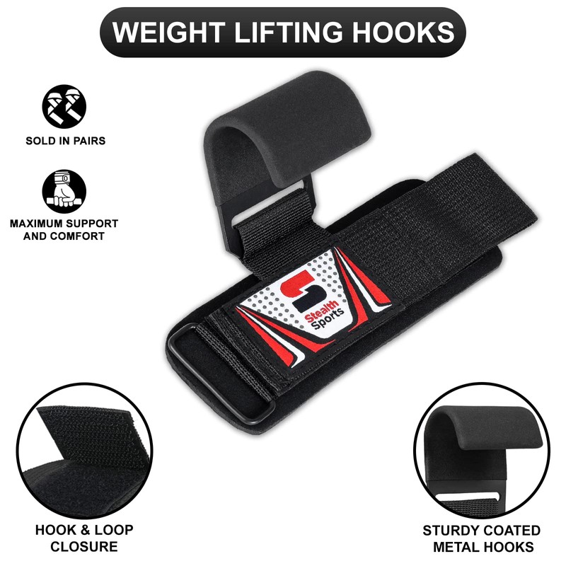 Stealth Sports Weight Lifting Hooks Straps Non-Slip Rubber Coated 8MM