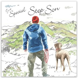 Twizler Happy Birthday Card For Step Son with Silver & Green Foiling & Unique Watercolour Effect - Dog Card - Birthday Card For Him - Stepson Birthday Card - Male Birthday Card – Mens Birthday Card