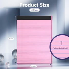 2 Pack Legal Pads 8.5 x 11 College Ruled 100 Sheets Pink Note Pads 8.5" x 11" Lined Paper Chipboard-Backed Notepad with Micro-Perforated Notebook Paper for Office & School Supplies 50 Sheets/Pad