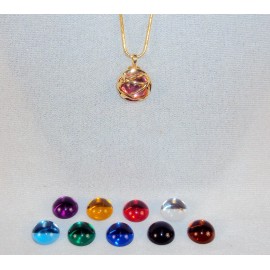 Fashion Jewelery Caged Pendant Gold Tone Necklace w/10 Changeable Faux Gemstones