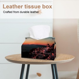 2 Pack Tissue Box Cover Holder, Watercolor Tree Rectangle Leather Tissue Case, Decorative Organizer for Tabletop, Bathroom, Car, Office