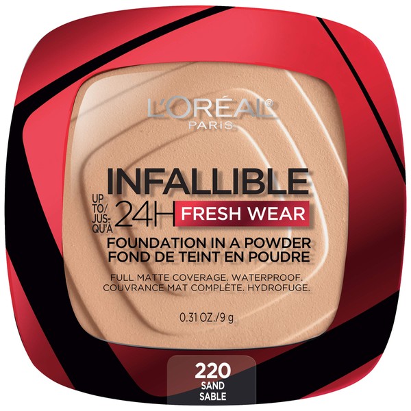 L'Oreal Paris Infallible Fresh Wear Foundation in a Powder, Up to 24H Wear, Sand, 0.31 oz.
