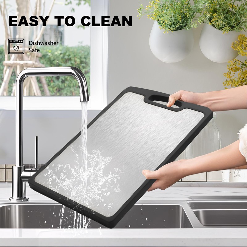 Titanium Cutting Boards Double Sided for kitchen, Ebony Wood Chopping