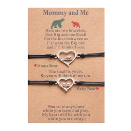 Rhdun Mother Daughter Bracelets Set - Mummy and Me Matching Mama/Baby Bear Bracelets with Wish Card Jewelry Gifts for Mum Daughter Mother Days