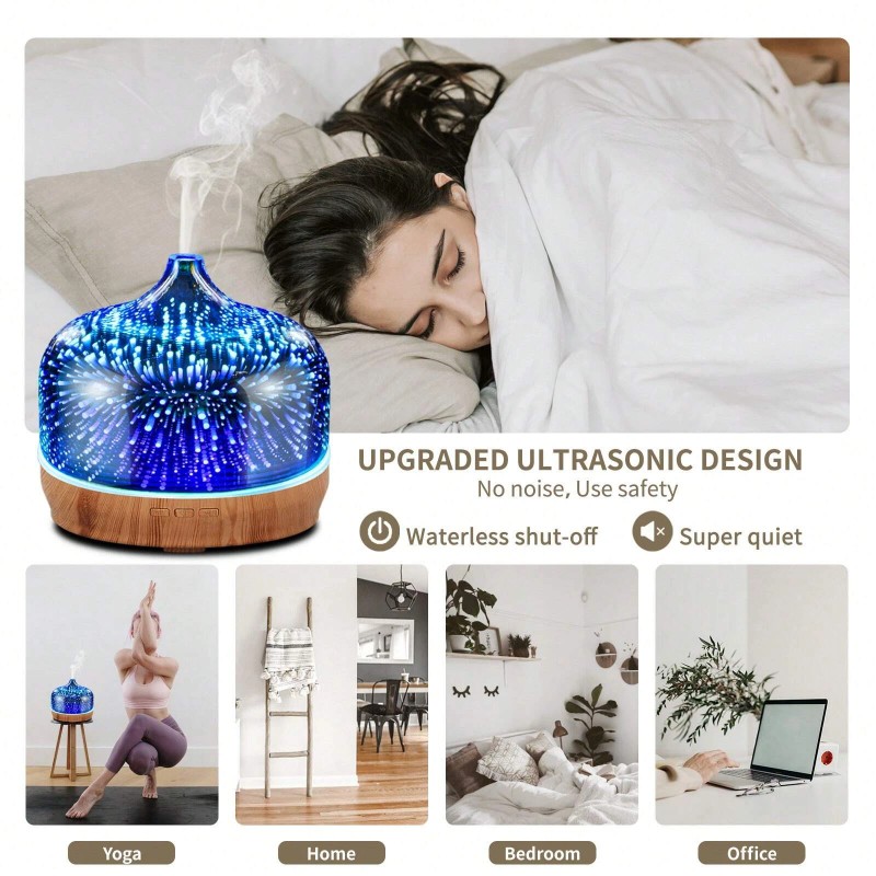 Porseme 500ml 3D Glass Oil Diffuser - Auto Shut -