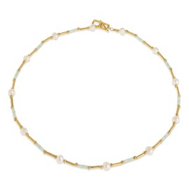 Frigotine Gold Aventurine Pearl Bead Choker Necklace for Women, Boho Trendy Statement Gold Ball Green Beaded Chain Prom Jewelry Gift