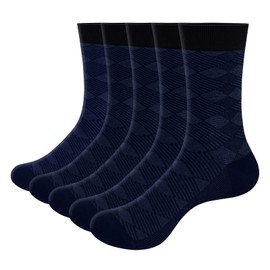 YUEDGE Men's Business Socks, Odor Resistant, Breathable, Solid, Mid-Calf Suitable for Four Seasons, Business Casual, Men's 9.5 - 9.8 - 10.6 inches (23 - 25 - 27 cm), 5 Pairs Set, 2446 5-Pack Blue