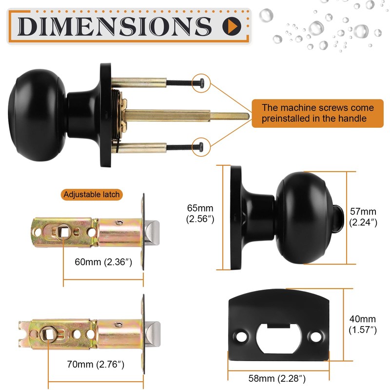 Probrico Black Door Knobs, Interior Door Knobs with Round Ball