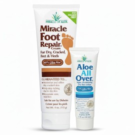 Miracle of Aloe Aloe Vera Lotion & Foot Cream Combo - All Over 1 oz + Foot Repair 4 oz Soothing for Dry Skin Hands Heels & Body 5 Ounce Safe for Cracked Feet / 알로에 베라 로션 & 풋 크림 콤보 - 올 오버 1온스 + 발 리페어 4온스 건조한 피부 손 발뒤꿈치 및 바디를 위한 진정 갈라진 발을 에 안전한 5 Ounce