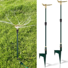 Funnymoom 2 Pack 3-arm Rotating Telescoping Sprinkler 360 Degree Swivel Garden Sprinkler High Rise Lawn with Step Base up to 41.7 Inches for Large Area Coverage (Green)