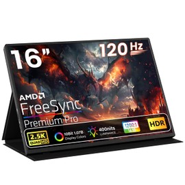 Upperizon Portable Gaming Monitor 16 Inch QHD 2.5K 2560X1600 16:10 120 Hz Free-Sync 100% sRGB 10 Bit 400 Nits Travel Screen for MacBook, Laptop, PC, Game Consoles, VESA Compatible, with Cover