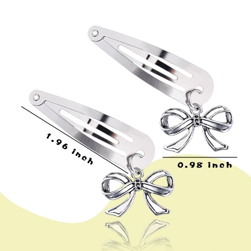 Y2k Bow Heart Hair Clips Side Snap Hair Clips Metal