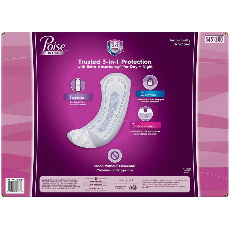 Poise Incontinence Pads for Women, 6 Drop Ultimate Absorbency, Long