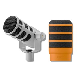 Rode PodMic (White) Cardioid Dynamic Broadcast Microphone with WS14 PodMic Pop Filter - Orange