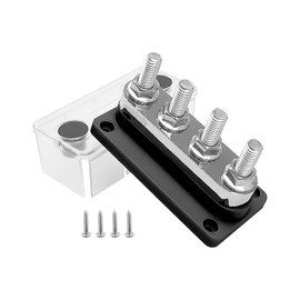 GMURA Heavy Duty Bus Bar 12-48V 600A Max, 4 M10 Studs (3/8") High Current Copper Busbar Terminal Block with Waterproof Cover, Marine Bus Bar Terminal Block Power Distribution Block, Black