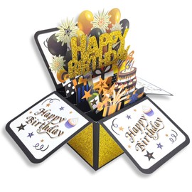 JanYoo 3D Birthday Card with Envelope Pop Up 3D Happy Birthday Greeting Card for Boys Girls Woman Man Family and Friends Romance Vintage for Party Anniversary (Black-All)