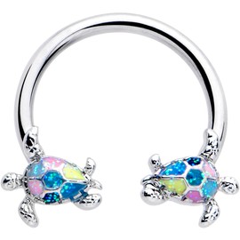Body Candy 16G 316L Stainless Steel Glitter Turtle Sea Turtle Horseshoe Circular Barbell Curved Barbell Earring Cartilage Septum Ring 3/8