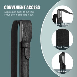 Fintie Pencil Holder Compatible with Remarkable 2, Stylus Pouch PU Leather Pen Sleeve Portable Elastic Pencil Case Cover for Remarkable 2/BOOX/Scribe Stylus Pen, Black