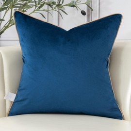 Aeckself European Floral Pillow Cover 18x18 Inch, Luxury Velvet Embroidered Decorative Throw Pillow Cover for Couch Bedroom Living Room, Navy Blue and Gold, Yw-OBYG-Blue4545
