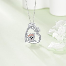 Yorkie Dog Necklace 925 Sterling Silver Cute Dog Pendant for Women Yorkie Lovers Jewelry