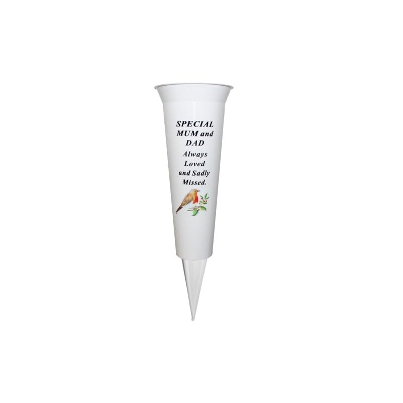 Memorial Grave Flower Pot - 33cm tall Sturdy White Memorial