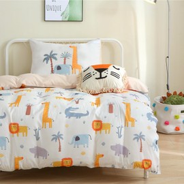 FEKOHIPY Kids Duvet Cover Set Animals Children's Bedding 135x200 Boys Gilrs 3D Print Microfibre Kid Giraffe Lion Elephant Cute Duvet Cover with Zip and 1 Envelope Pillow Case 50x75cm Child Bed Linen