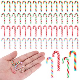 60 Pcs Christmas Candy for Crafts Plastic Fake Candy Decor Peppermint Ornaments Rainbow Mini Faux Candy for Tree Hanging DIY Xmas Decor Party Home Decoration DIY Craft(Cane, Small)