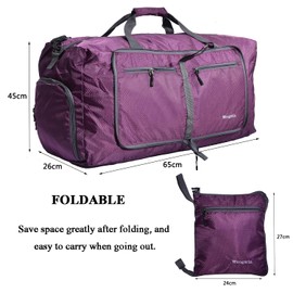 ehsbuy 60L Travel Bag Large Foldable Sports Bag Men Women with Shoe Compartment Pockets Waterproof Sauna Bag Travel Bag for Sports Holiday Gym Overnight, purple