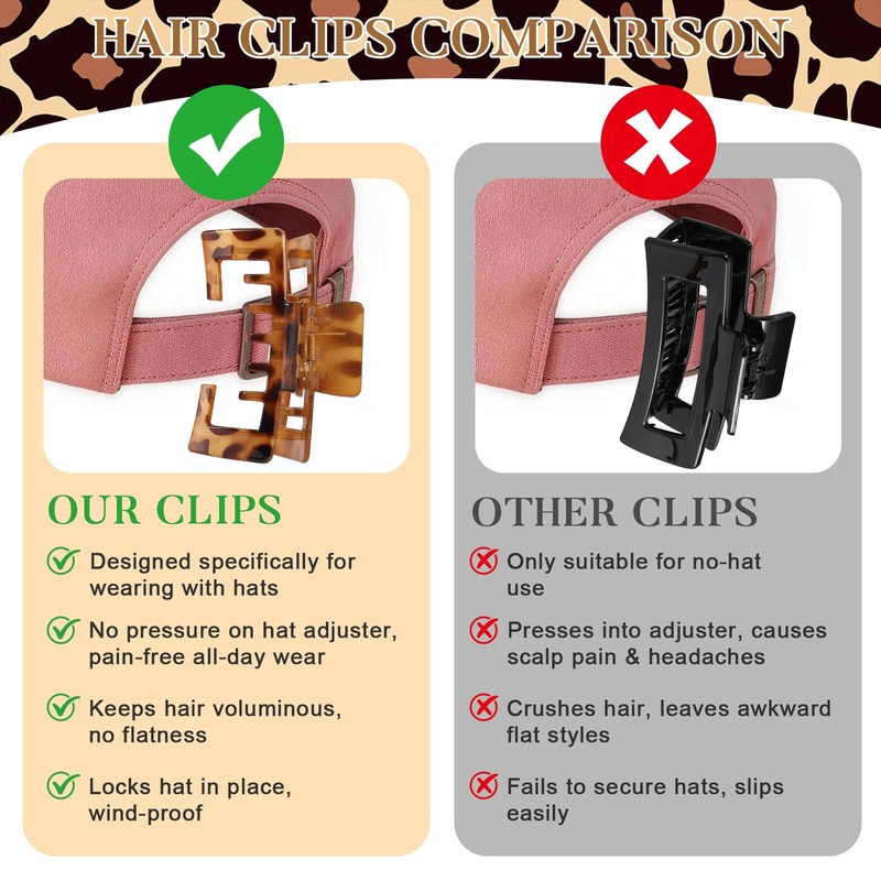 6 Pcs Hat Claw Clip for Women, Hat-Friendly Claw Clips