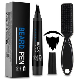 AmiCera Beard Pen Beard Pencil Filler for Men, Beard Thickener Enhancer Linner Lineup Tool, Beardpencil with Fork Tip & Beard Brush, Natural Shaping Styling Defining,Waterproof Lasting Makeup, Black
