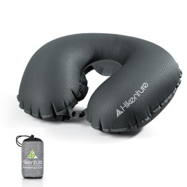 HIKENTURE Neck Pillow for Travel-Inflatable Travel Pillow with Removable Cover-Portable Adjustable Airplane Pillow for Plane-Comfortable Ergonomic Flight Pillow-Fully Inflated in 3 Breaths (Grey)