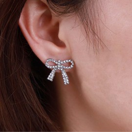 Cimenexe Bohemian CZ Chandelier Drop Earrings CZ Tennis Chain Dangle Earrings Crystal Bow Earrings Silver Bowknot Stud Earrings Rhinestone Bow Ear Jacket Earrings Jewellery for Women and Girls,