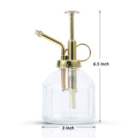 Ebristar Glass Plant Mister Spray Bottle, Succulent Watering Bottle with Golden Top Pump, Vintage Plant Spritzer, Decorative Water Sprayer Small Watering Can for Indoor Outdoor Houseplant - Clear