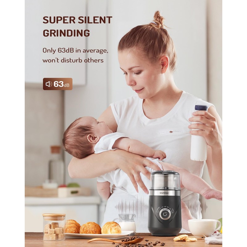 SHARDOR Electric Super Silent Blade Coffee Grinder, Timed Grind Control