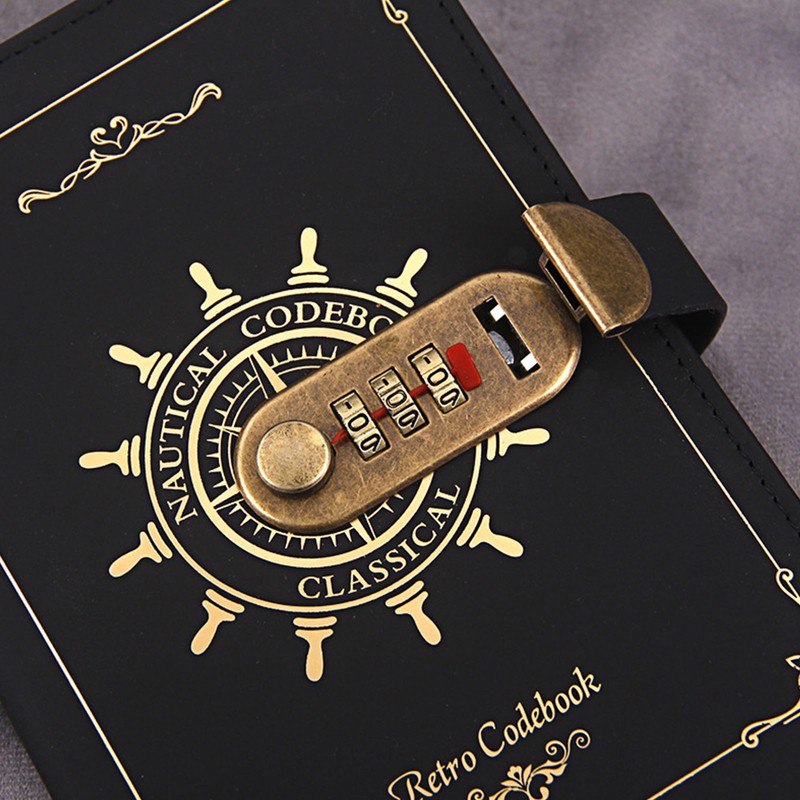 B6 Notebook Combination Lock Black Gold Retro 240 Pages Smoothing