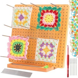 11" Crochet Blocking Board with 20 Pegs,Wooden Handcrafted Granny Square Blocking Mat with 50 Stitch Markers for Crochet Projects, Knitting Accessories Kit Gifts for Crocheters Mothers
