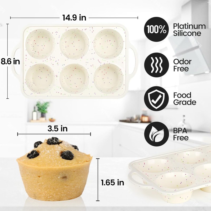 CAKETIME Large Muffin Pan, Metal Reinforced Frame 3.5 Inch Jumbo