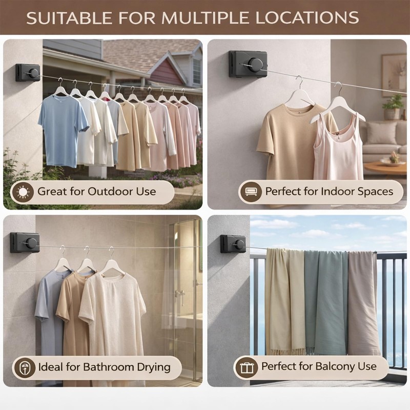 Retractable Clothesline Indoor Outdoor - Max Load 44 lbs, Heavy