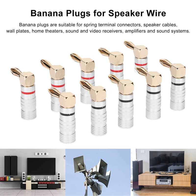 10 Pcs Banana Plugs 24K Copper Gold Plated Aluminum Case