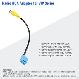 JAYUBIEN Car Radio Camera RCA Adapter Compatible with Volkswagen Golf Jetta Passat Touran Tiguan MIB2 RCD330 Stereo Backup Camera RCA Video Cable