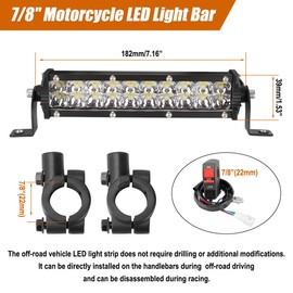 Cylemoto Light Bar Kit USB switch for KLX110 CRF110 TTR110 YZ250F Fits Most 7/8” Handlebars 60W Led Headlight Bar Socket Charger USB