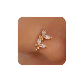 Aneneiceera Vintage Crystal Butterfly Nose Ring Hoop Gold Rhinestone Nose Ring Stud Double Butterfly Nose Screw Bolt Ring Boho CZ No Piercing Nose Hoop Clip On Nose Ring Jewellery Women, Zinc