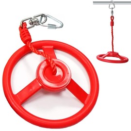 Children's Ninja Swing Obstacle Wheel, Rotatable Monkey Samurai Ninja Obstacle Curriculum Training Ground Monkey Hanging Wheel, Suitable for Outdoor Training Ground in The Backyard, Swing Set (Red)