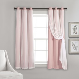 Lush Decor Sheer Grommet Panel with Insulated Blackout Lining, Room Darkening Window Curtain Set (Pair), 63 in L, Pink