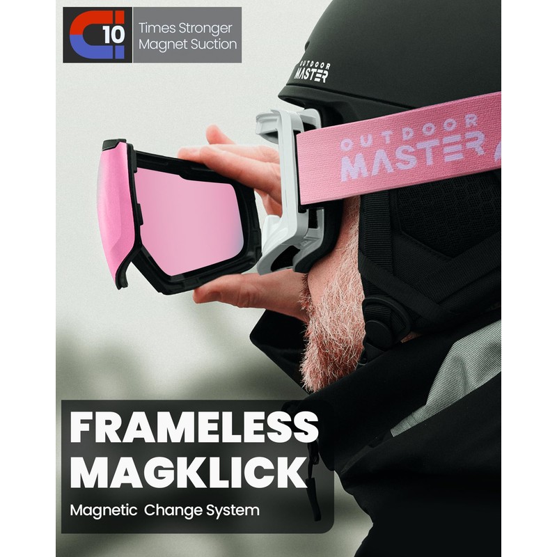 OutdoorMaster Heron Ski Goggles with 2 Lens, Frameless, Magnetic Interchangeable